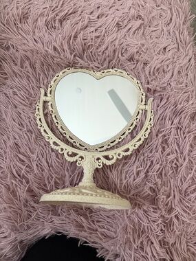 Ornate Heart-Shaped Vanity Mirror in Ivory